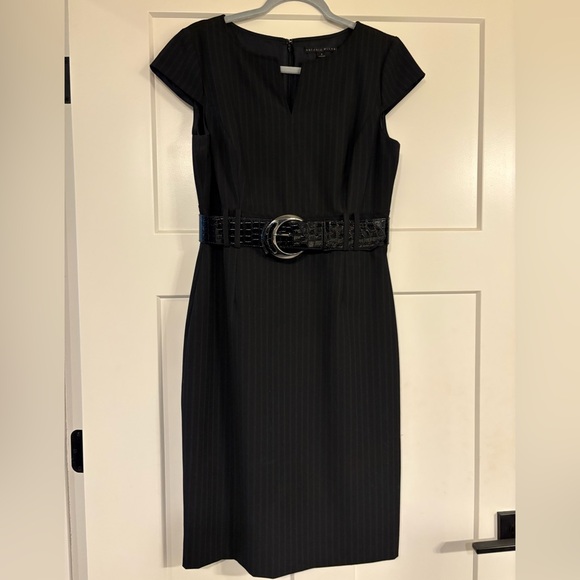 ANTONIO MELANI Dresses & Skirts - ANTONIO MELANI Black Pinstripe Midi Dress with Belt